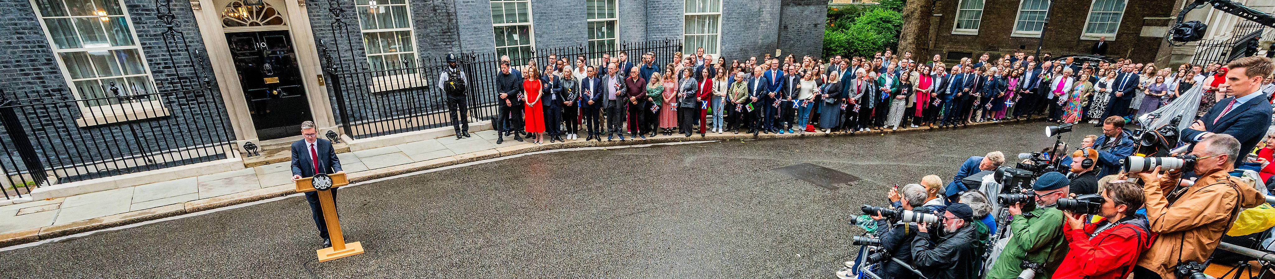 London, UK. 5th July, 2024. The Prime Minister, Sir Keir Starmer makes his initial speech in downing Street